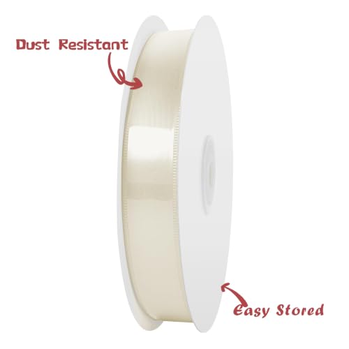 Image of Double Face Ivory Satin Ribbon 3 /4 inch x 50 Yards Polyester Material Perfect for Gift Wrapping Weddings Parties Hair Bows Valentine's Day Invitations and Decorations