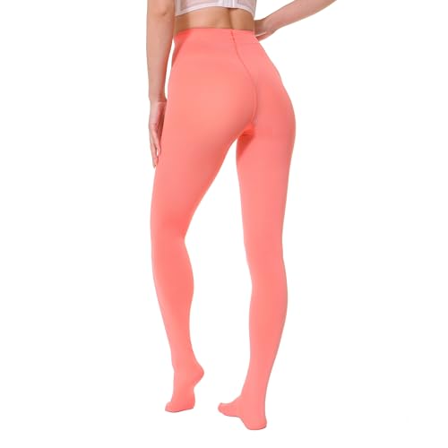 Image of EVERSWE 2 Pairs Pack Women's Opaque Tights (S-M, Living Coral)
