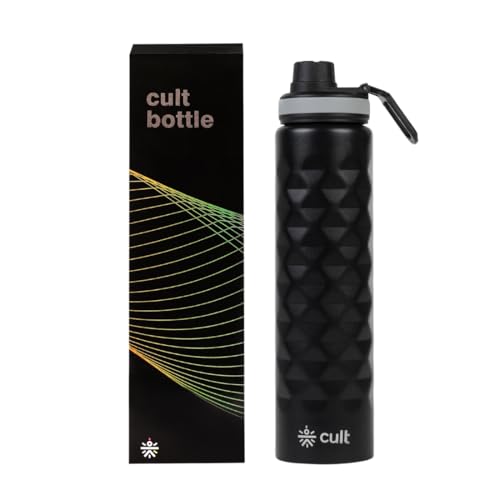 Image of CULT Stainless Steel Water Bottle 1 Litre with Diamond Sports Cap - Durable, Leakproof, Rust-Resistant, Easy to Clean, Lightweight & Portable - Stylish Black