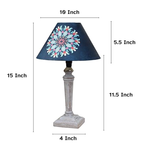Image of tu casa Hand Carved Equine Wooden Base Bedside Table Lamp With French Floral Print With Satin Shade For Home Decoration Bedroom Living Room Lounge Office Festival Gifting Study Table H - 15 inch / No Blub