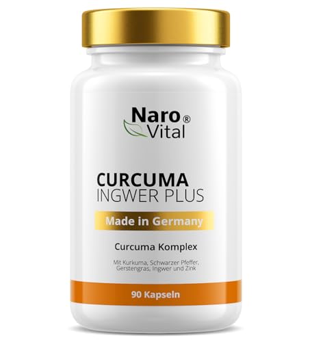 Kurkuma Ingwer Kapseln hochdosiert - Mit Curcuma Extrakt, Gerstengras, Kurkuma Pulver, Ingwer, Piperin, Curcumin - 90 vegane Kapseln - Alternative zu Tabletten