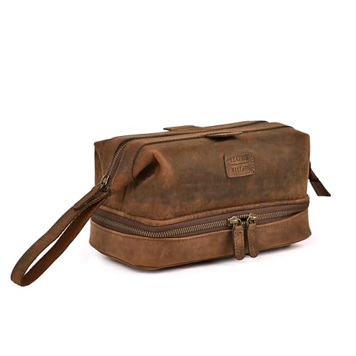 LEATHER VILLAGE Genuine Leather Dopp Kit – Large Travel Toiletry
