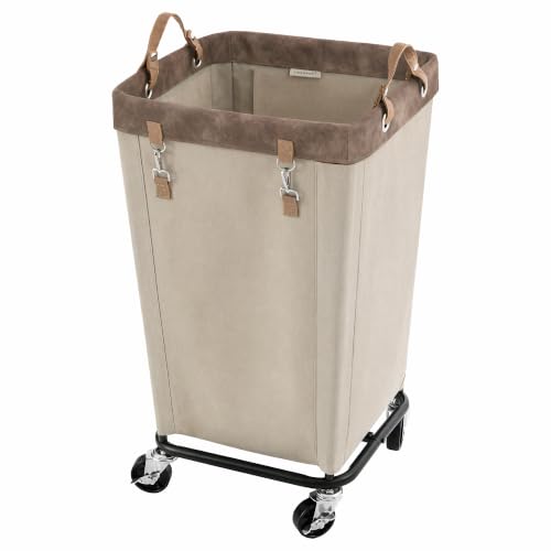 Image of StorageWorks Laundry Hamper with Wheels, Rolling Laundry Basket, Dirty Clothes Hamper for Hotel, Home, Closet, Dorm (Light Khaki, 110L)