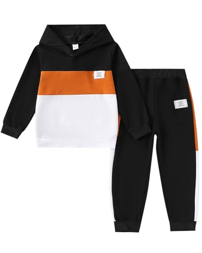 Image of Boys Sweatsuit Long Sleeve Color Block Hoodie Sweatshirt and Jogger Pants 2PC Sets Fall Clothes (Sizes: 4-8)