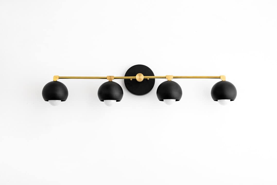 Antique Nautical Art Vanity Mirror Light - Orb Shade - Mid Century Lights - Wall Light - Bathroom Lamp - Mid Century Vanity - Modern Bath Light (Black/Brass/Black)