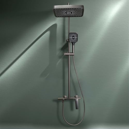 Image of Ruhe Rain Smart Shower Panel Set, Triple Flow Functions, Wall-Mount Matte Finish | Adjustable Height Shower Panel | Includes Overhead Shower, Triple Flow Hand Shower with Installation Accessories