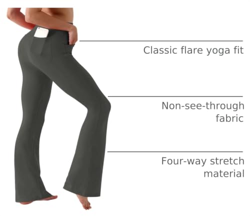 Image of BUBBLELIME 29 inch /31 inch /33 inch /35 inch /37 inch Women High Waist Bootlegs Yoga Pants Tummy Control Bootcut Workout Flared Out Pockets