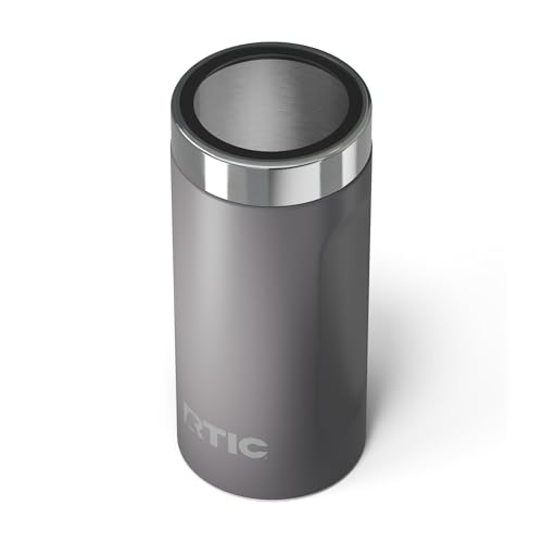 RTIC 24oz Essential Can Cooler Holder with Lid, Double-Wall Insulated Chiller for Beer, Soda, Beverage, Stainless Steel, Metal, Sweatproof, Graphite