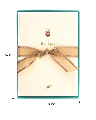 Image of Graphique Ladybug La Petite Presse Boxed Notecards - 10 Embossed and Embellished Gold Foil Ladybug inchThank You inch Notes with Matching Envelopes, 3.25 inch x 4.75 inch