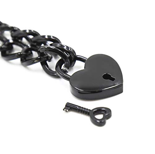 Halsband sex sm Erotik Metallkette Halsbänder mit Herz Schloss Collier Fesseln Ketten Einstellbar Erwachsenen Bondage Fetische Sex-Spielzeug für Anfänger Cosplay Frauen Männer,Schwarz