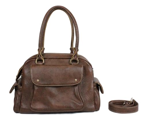 Bolsa feminina de couro genuino grande transversal tiracolo caremelo (Caramelo)