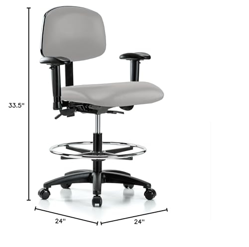 Image of Perch Multi-Task Office Chair with Adjustable Armrests and Foot Ring | Medium Bench Height 20-27 inch | Grey Vinyl