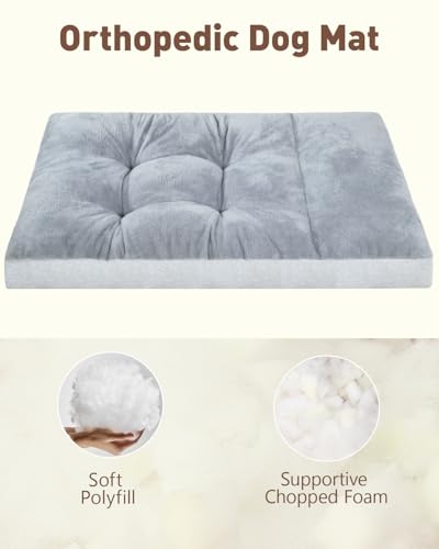 Washable Dog Bed for Large Dog, XL Crate Bed Plush Pet Kennel Pad with Non-Slip Bottom, Pet Sleeping Mat, 41x27 inch, Light Gray - Image 5