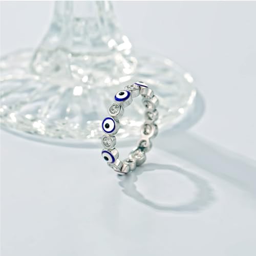 Evil Eye Ring for Women 18K White Gold Plated Evil Eye Band Cubic Zirconia Braided Engagement Promise Statement Wedding Ring Jewelry Gift Size 6-104
