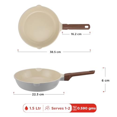 Image of Vinod Ceravit Non Stick Ceramic Frying pan - 20 cm, 1.5 Litre | PFAS & PFOA Free | 100% Toxin Free Cookware | Versatile Frypan for Omelet, Eggs & Everyday Kitchen Cooking | Gas & Induction Compatible