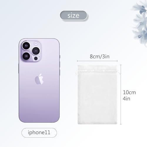Image of FUNFERY 100 Pcs White Organza Bags 3x4 in, Small Mesh Drawstring Gift Bags for Sachet, Jewelry, Wedding Favor, Candy Goodie Treat Bag,Easter Day