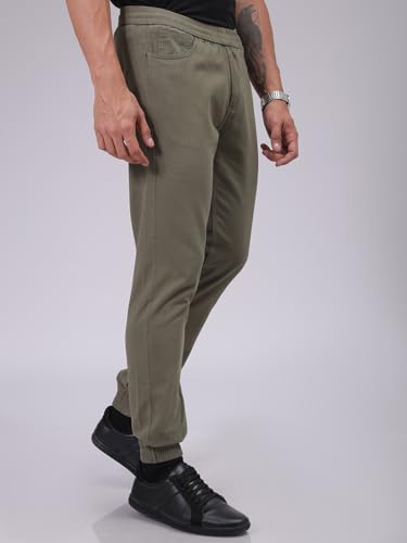 Image of The Indian Garage Co Men Slim Fit Solid Mid-Rise Joggers