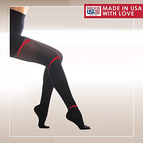 Image of Medicella Premier Closed Toe Compression Pantyhose for Women 15-20 mmHg Made in USA Medical Quality Sheer Moderate Pressure Support Circulation & Travel (Medium, Black)