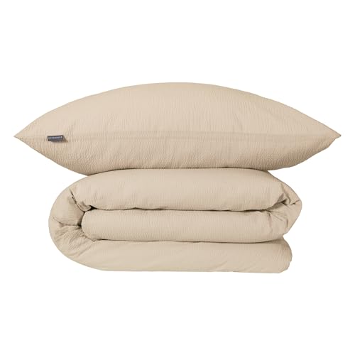 Schiesser Bettwäscheset Laura - Baumwoll Seersucker - 2-teilig - 135 x 200 cm - Helltaupe