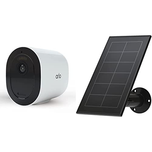 Arlo Go 2, Caméra de Surveillance WiFi 100% sans Fils et Mobile Via SIM 3G/4G LTE, Vision Nocturne Couleur, Projecteur LED Intégré & Arlo Accessoire certifié Officiel Panneau Solaire, Blanc