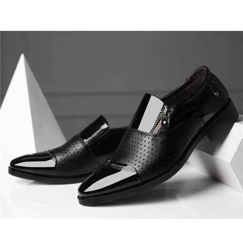 Men's Breathable Zipper Penny Loafers Slip On Driving Boat Business Casual Oxford Patent Leather Dress Shoes4