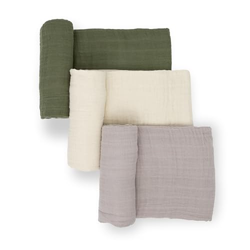 Image of Little Unicorn Muslin Swaddle Blanket for Newborns & Infants | Soft & Breathable Fabric | Set of 3 Baby Blankets for Swaddling, Nursing, Shower Gifts (Fern 2)