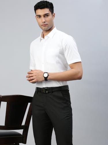 Image of RAMRAJ COTTON Men White Solid Half Sleeve Cotton Shirt
