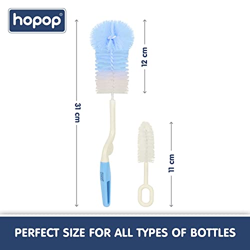 Image of Hopop Bottle Cleaner Brush | Baby Feeding Bottle Cleaning Brush & Nipple Cleaner Brush | 360* Rotating Handle | Easy to Clean Feeding /Water Bottle Corner | BPA Free | Blue