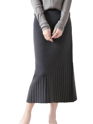 Women's Winter 100 Percent Merino Wool Skirt Cashmere Pleated Office Elastic Waist Solid Skirts
