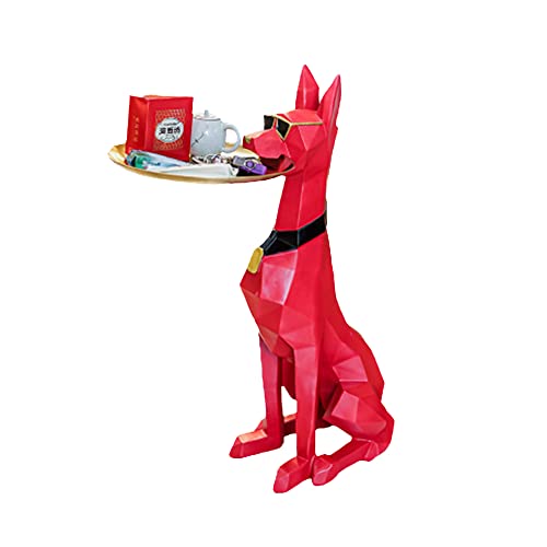 BMTick Lussuoso tavolino geometrico Dobermann con vassoio in ottone e occhiali da sole, elegante pezzo decorativo per la casa (rosso)