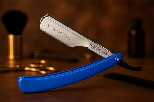 Image of SHALIMAR BRAND PROFESSIONAL BARBER PLASTIC BODY STAINLESS STEEL STRAIGHT EDGE RAZOR FOLDING USTRA FOR BEARD SHAPING WITH 1 BLADE SALON USE & HOME USE, MEN