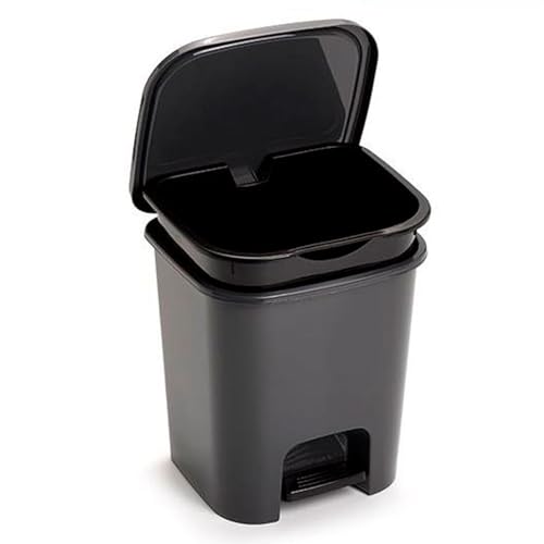 Acan Tradineur - Cubo de basura con pedal, plástico, papelera, oficina, cocina, baño, fabricado en España (Negro - 7,5 litros - 25,5 x 24 x 22 cm)