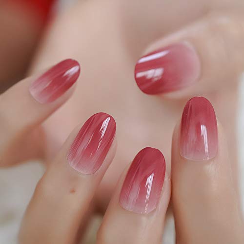 LightCoral Ombre Artificial False Nails Sleek Gel Acrylic Nail Oval Medium Color Tips with Gluetabs 24pcs