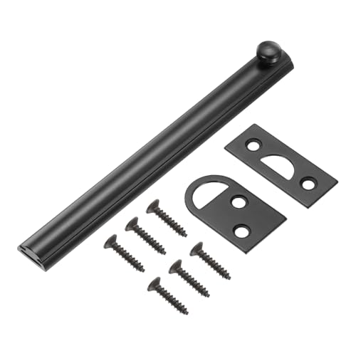 uxcell 6" Solid Brass Surface Bolt, Concealed Security Slide Latch Door Lock with Screws, Polished French Door Lock for Closet Cabinet Recessed Doors, Matt Black