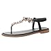 Sandalias de dedo con diamantes de imitación Roman Thong, sandalias planas tipo T para mujer, sandalias altas para verano, para mujer, Negro , 39 EU