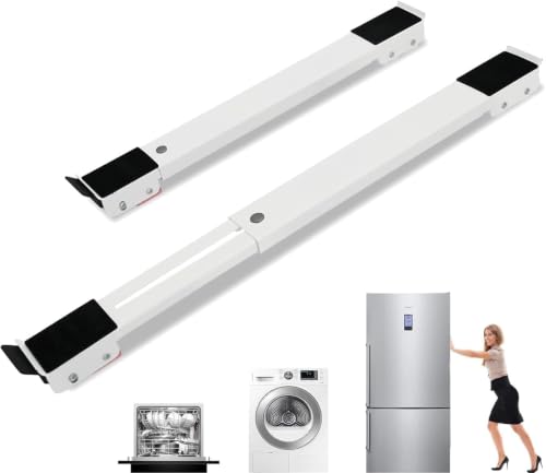 Image of Adjustable Washing Machine Stand with Wheels | Movable Fridge Stand for 7kg 8kg 9kg, Single Double Door, Top /Front Load Washer, Fridge & Dishwasher, 360 Rotating Wheels, Anti-Vibration Pads, White