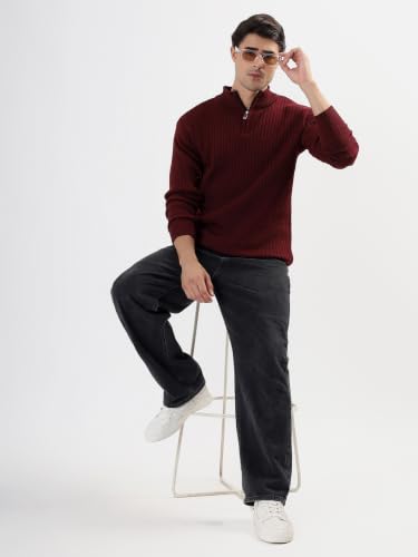 Image of Kvetoo Men High Neck Zipper Full Sleeve Woolen Winter Sweater