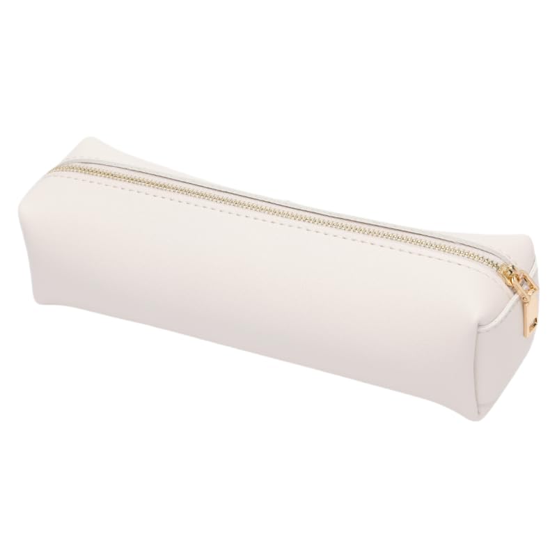Image of Pencil Case Small Zipper Pen Pouch for School Office Art Supplies Stationery Organizer Bag for Pens Markers（Beige /Faux Leather）