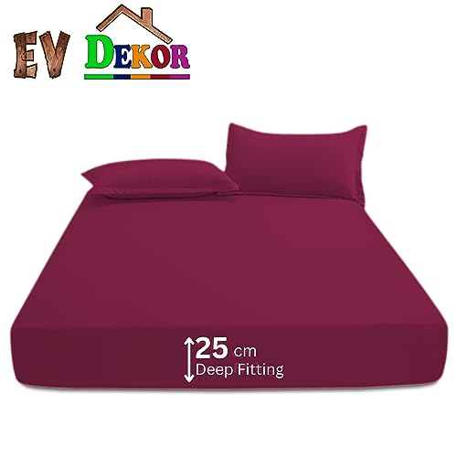 Ev Dekor Fitted Sheet Super King, Red, Deep Pocket Bedsheet 10inch (25 cm), Soft Brushed Microfiber Fabric - Image 2
