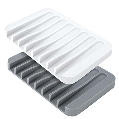 AWAVM 2 PCS Porte-Savon, Porte-Savon en Silicone, Douche, avec Évacuation, Plateau à Savon, Porte Savons Boîte pour Douche Salle de Bain Cuisine,Égouttoir Savon,Nettoyage Facile Cover