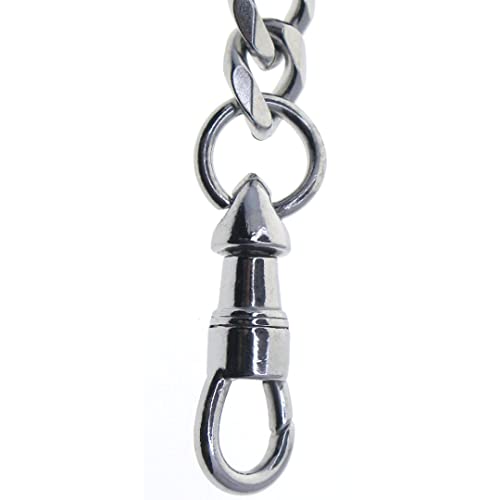 Watchvshop Stainless Steel Pocket Watch Chain Albert Chain With Steel Heavy Cuban Chain, Steel Albert Swivel Clasp, Steel Lobster Claw Clasp Fcs83 #TOP3