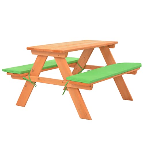WEMYUFURN Mesa de picnic infantil con bancos, 89 × 79 × 50 cm, madera maciza de abeto, conjunto de asientos para exteriores, juego de salón de terraza, juego de sofá de jardín, resistente a la