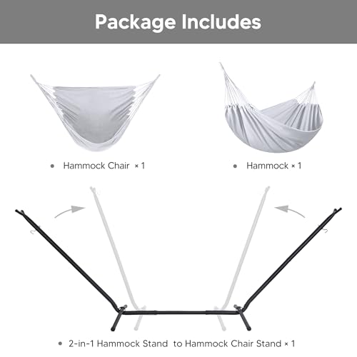 Image of SUNCREAT 2-in-1 Convertible Extra Large Hammocks with Stand, Light Gray