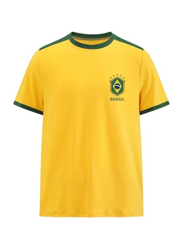 WDIRARA Men's Brazil Soccer Jersey Crew Neck Graphic T Shirt Short Sleeve Ringer Tee2
