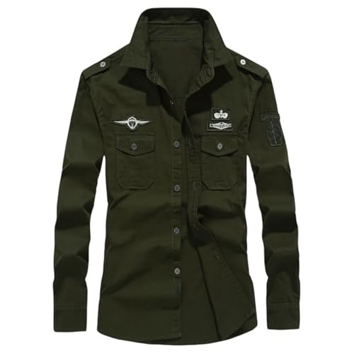 Chemise de travail manches longues en coton kaki coupe décontractée homme