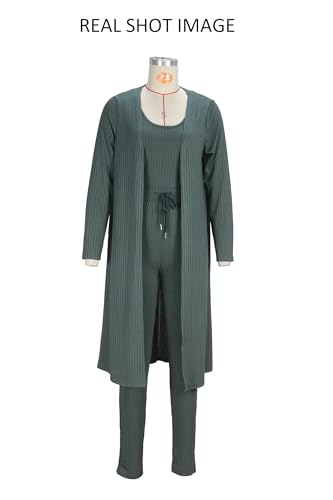 OCEANLUX Women's 3 Piece Lounge Pajamas Set Long Cardigan Crop Tank Drawstring Legging Pants Loungewear Outfits — view 2