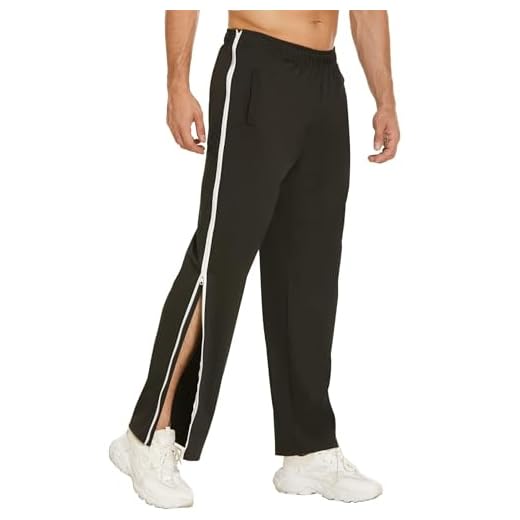 PINSPARK Reha Hose Herren Sporthose Trainingshose mit durchgehendem Reissverschluss Atmungsaktiv Sweathose Schwarz Weiß L