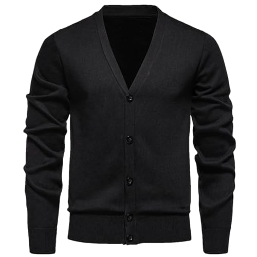 Mens Solid Color Fleece Slim Fit Knit Sweatercoat Warm Casual V-Neck Sweater Cardigan