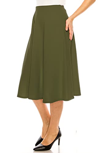 FashionStream Women's Plus Size A-Line Casual Flared High Waist Elastic Band Solid Midi Skirt2