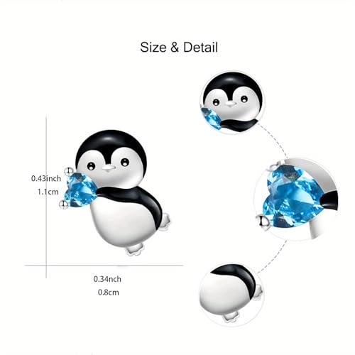 Blue Heart Crystal Penguin Stud Earrings For Women Cute Animal Zircon Pendant Earrings Jewelry2